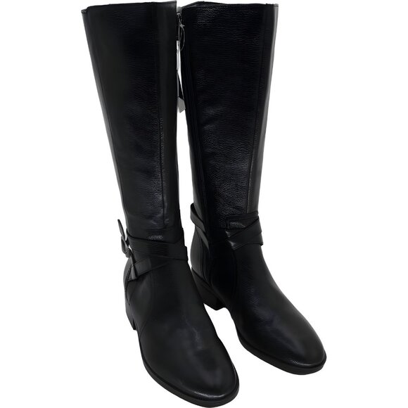 Naturalizer Rena 2 Wide Calf Knee High Black Leather Boots Women US 10W EU 41 - Picture 1 of 6